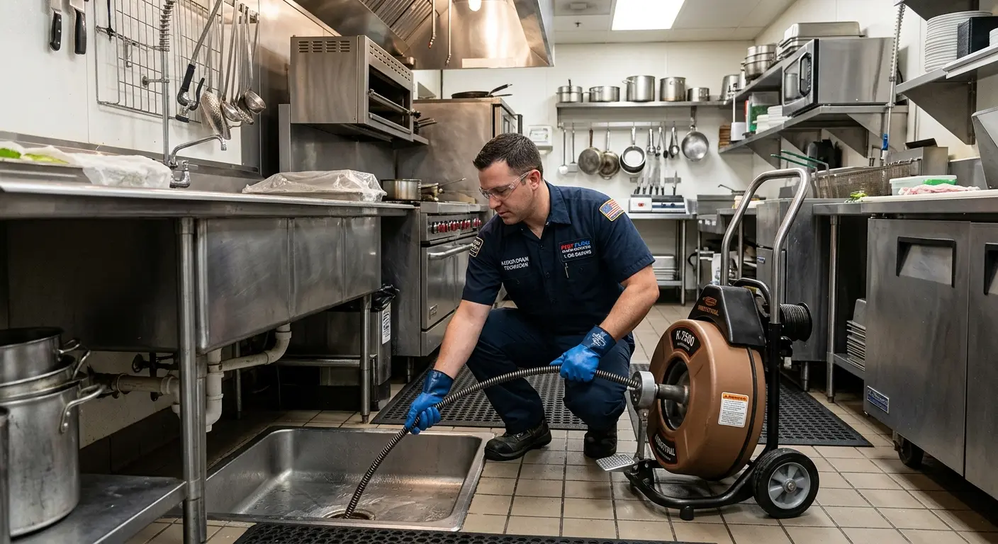 Commercial drain cleaning service in a restaurant kitchen in Palmyra